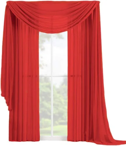 Vista 25 de Decotex Juego de 3 cortinas de gasa transparente para ventana, incluye 2 paneles y 1 bufanda a juego (120 pulgadas de largo, negro)