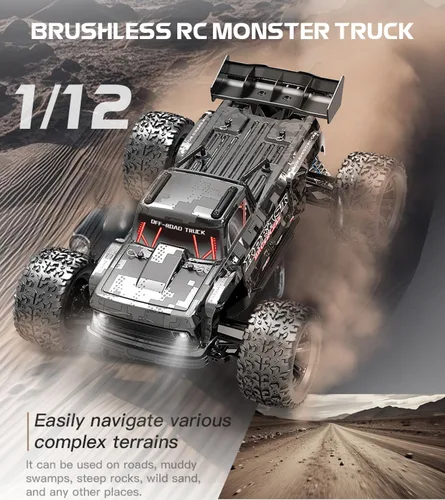 Vista 2 de Auto RC rápido sin escobillas 1/12 para adultos, 4WD eléctrico todoterreno RC Monster Truck, 60KM/H de alta velocidad RC coche con Hobbywing ESC