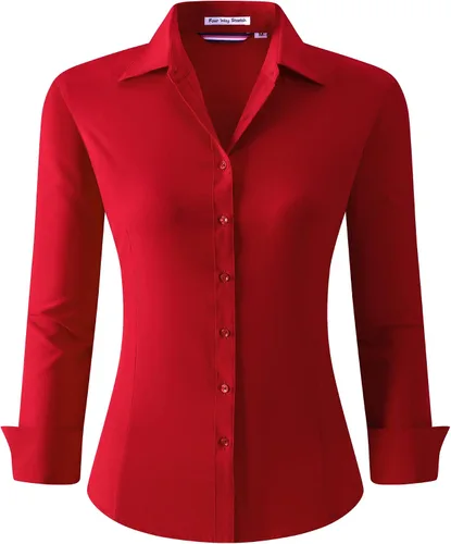 Vista 46 de Alex Vando Camisas de vestir para mujer, sin arrugas, ajuste regular, manga larga, elástica, camisa de trabajo