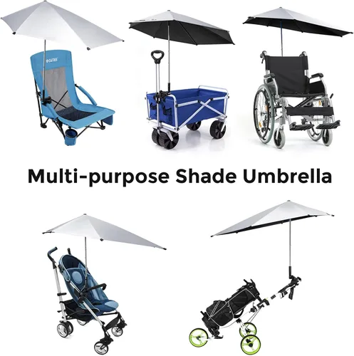 Vista 7 de G4Free - Sombrilla para silla de playa, carrito de golf, silla de ruedas, cochecito, grada, patio (negro)