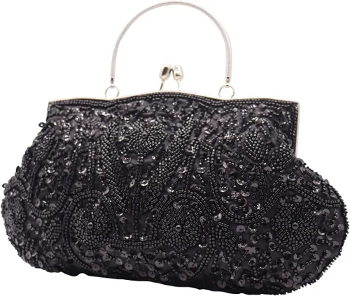 Vista 2 de Bolso de noche de lentejuelas vintage de los años 20 para mujer, bolso de noche formal cruzado de noche, baile de graduación, cóctel, fiesta, bolsos