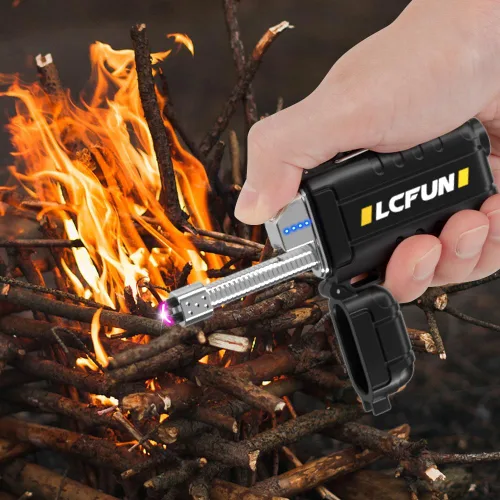 Vista 7 de LcFun Encendedor eléctrico recargable USB C, encendedores de plasma impermeables con pantalla LED de batería, encendedores de arco largo resistente