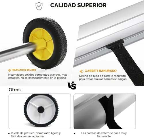 Vista 2 de VINGLI Juego de carrete para piscina de aluminio, cubierta solar para piscina enterrada de 14 pies, rodillo para manta