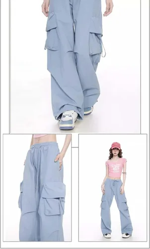 Vista 6 de Pantalones góticos para mujer, pantalones holgados Y2K, pantalones cargo con múltiples bolsillos, pantalones vintage casuales Harajuku
