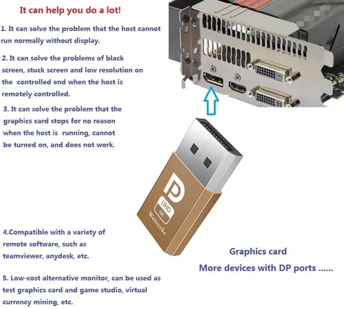 Vista 2 de Enchufe ficticio DisplayPort 4K, emulador de pantalla fantasma sin cabeza, compatible con emulador EDID, 1080 @60 Hz-3840 x 2160 @17 Hz, paquete de 2