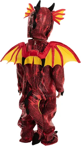 Vista 5 de Disfraz de dragón rojo para niños para Halloween o truco de dinosaurios juego de simulación