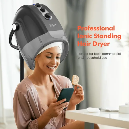 Vista 13 de TASALON Ionic - Secador de pelo con capucha, color gris, secador de pelo profesional para el hogar y el salón con 3 ajustes de temperatura