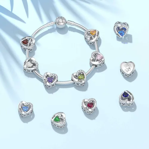 Vista 7 de SEVENWELL Birthstone Charms with Birth Month Flower Engraved Fit Charms Pandora Bracelet 925 Sterling Silver Beads Charms Happy Birthday for Women