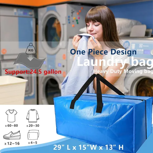 Vista 4 de Paquete de 2 bolsas de almacenamiento extra grandes resistentes – asas fuertes y correas de mochila – Bolsas de almacenamiento que ahorran espacio