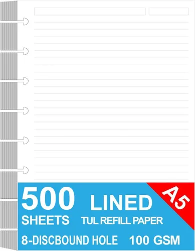 Vista 9 de Papel de repuesto para discos de tamaño junior, 8 discos, recambio de papel de arco rayado, 100 gsm, papel blanco de recambio de papel de disco, 100