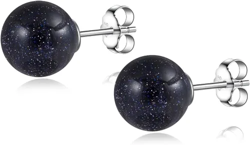 Vista 121 de Natural Stone Stud Earrings for Women 8mm Sterling Silver Genuine Gemstone Earrings Handmade Sterling Silver Crystal Stud Earrings for Women