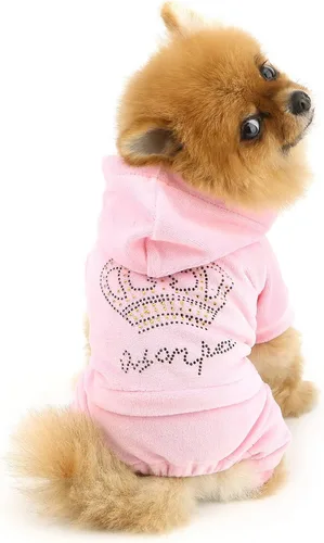 Vista 4 de Ropa para perritas para perros pequeños, conjuntos lindos para perritos, corona de diamantes de imitación elástica, pijamas suaves de terciopelo