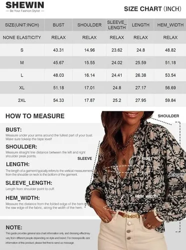 Vista 6 de SHEWIN Blusas de primavera para mujer, estilo casual, cuello en V, manga larga, blusas florales bohemias