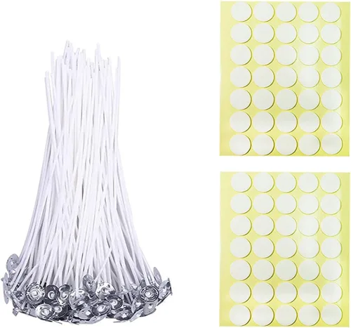 Vista 5 de BEADNOVA Mechas de algodón para velas de 4 pulgadas, 50 piezas con calcomanías, mechas cortas para hacer velas y calcomanías de doble cara