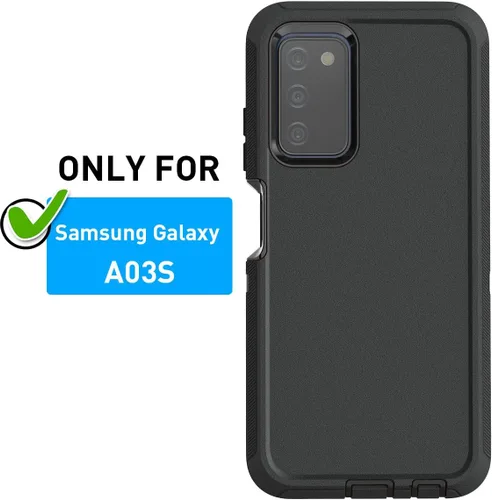 Vista 2 de AICase Funda para Galaxy A03S, resistente protección contra caídas, cuerpo completo, resistente a prueba de golpes y polvo, 3 capas, protección Negro