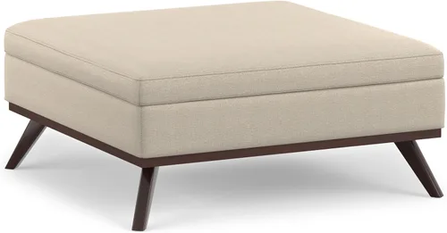 Vista 19 de SIMPLIHOME Owen - Otomana cuadrada con aspecto de lino de 36 pulgadas de Natural