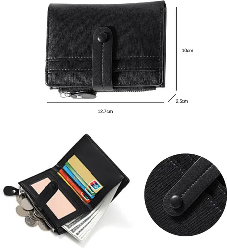 Vista 3 de Billetera RFID para mujer, billetera compacta y delgada para tarjetas de crédito, de cuero PU, de dos pliegues, con efectivo con bolsillo