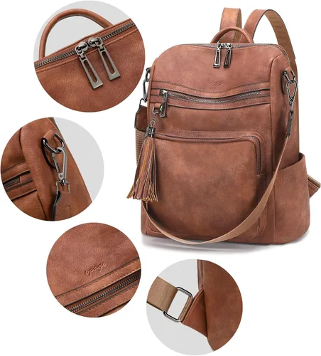 Vista 71 de OPAGE - Mochila de cuero para mujer, con borla de moda, bolso de hombro, mochila grande, bolsa de viaje, gris, L