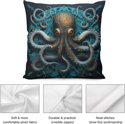 Vista 6 de Cojines Decorativos para Sala - Fundas de cojín cuadradas suaves de pulpo, 20 x 20 pulgadas, náutico, costero, playa, casa, vida marina, decoración