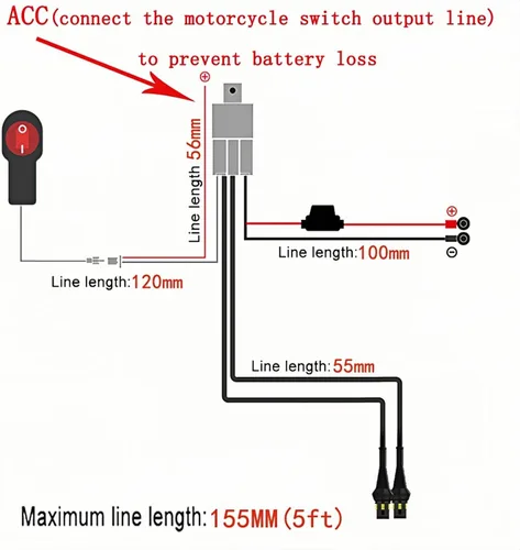 Vista 3 de LINJIE - Kit de arnés de cableado de dos luces para motocicleta, relé de 12 V, luces puntuales de cableado de encendido y apagado, interruptor