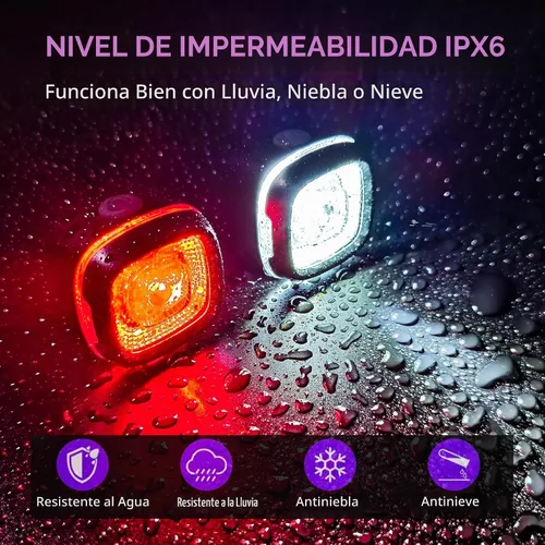 Vista 5 de Luces delanteras y traseras de bicicleta, juego de luces LED recargables tipo C, IPX6, linterna impermeable para conducción nocturna, luz trasera