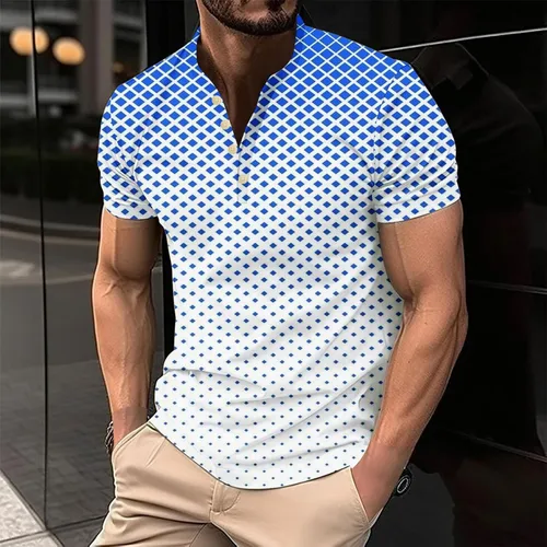 Vista 2 de Camisetas para hombre con gráfico divertido de manga corta con cremallera de un cuarto, camiseta polo de verano casual elegante para gimnasio