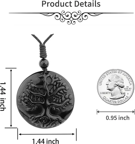 Vista 6 de ASGIFT Collar de obsidiana negra con amuleto de piedra curativa con dije de protección con collar de cuerda ajustable, regalo de cumpleaños