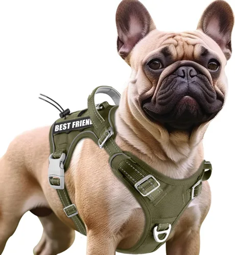 Vista 17 de BARKBAY Chaleco táctico para perro, arnés ajustable reflectante K9, de fácil control, sistema militar Molle para perro, sin tirones, color negro