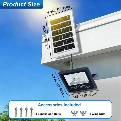 Vista 2 de Luces solares de 3000 lm para exteriores, luz con sensor de movimiento impermeable IP67 con batería de 4000 mAh, luz de seguridad solar LED