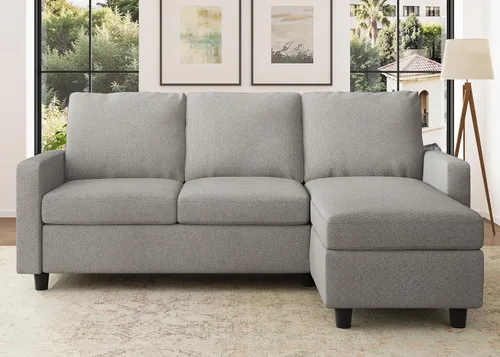 Vista 8 de HONBAY Sofá modular convertible, sofá en forma de L con diván reversible para espacio pequeño, color azul medio