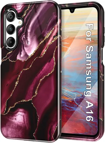 Vista 11 de Btscase Funda para Samsung Galaxy A16 5G, patrón de mármol 3 en 1, resistente a prueba de golpes, cuerpo completo, policarbonato duro y suave Rosa