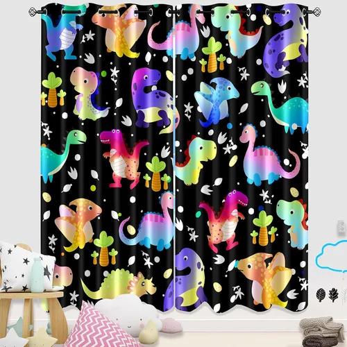 Vista 13 de Cortinas negras para dormitorio, decoración de habitación, cortinas opacas para ventana, juego de 2 paneles con estampado de niña africana morada