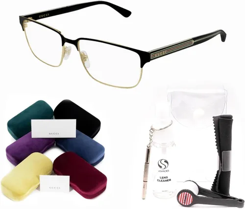 Vista 2 de Gucci GG0383O Gafas rectangulares + paquete con kit de gafas de lujo eSHADES gratis, negrodorado