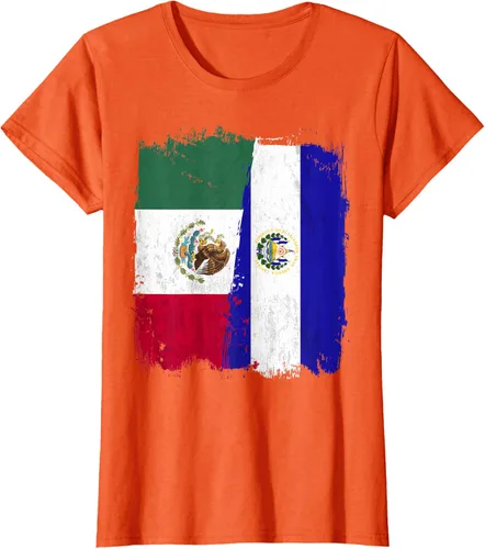 Vista 59 de Camiseta con la bandera mexicana de El Salvador con la mitad de la bandera mexicana de El Salvador