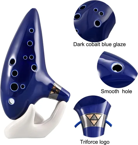 Vista 3 de Ocarina Piccolo de cerámica Alto C de 12 agujeros, regalo de instrumento musical para adultos principiantes con soporte de exhibición, libro