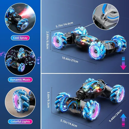 Vista 4 de Gigilli Auto de acrobacias RC con detección de gestos para niños de 8 a 12 años, autos RC para niños, juguetes de giro y deriva con luces de música
