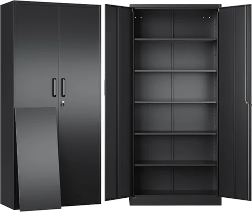 Vista 17 de Armario de almacenamiento de metal negro SISESOL con puertas y estantes, armario de exhibición con cerradura de 36 pulgadas con puertas de acrílico