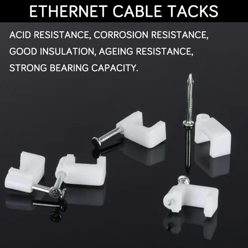 Vista 3 de CableGeeker - 100 clips de cable Ethernet con clavos de 0.315 in para cable Ethernet plano Cat6 Cat7 (blanco)