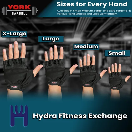 Vista 5 de York Barbell - Guantes de levantamiento de pesas, piel de cabra, agarre antideslizante, palma acolchada, correa de soporte para la muñeca, espalda