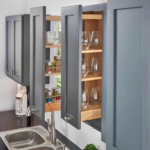 Vista 9 de Rev-A-Shelf Organizador de estante extraíble de 8 pulgadas para gabinetes de cocina y baño, estante deslizante de madera para especias o medicinas