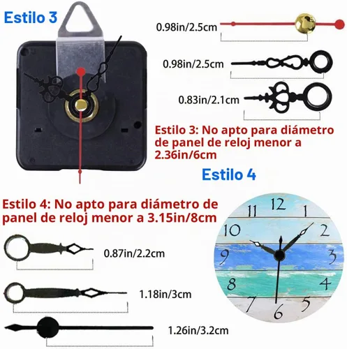 Vista 4 de Paquete de 2 mecanismos de movimiento de reloj en miniatura de pared sin tictac con 5 pares de manecillas cortas, kit de motor de cuarzo, funciona