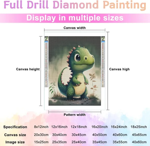 Vista 2 de Kits de pintura de diamantes para adultos, peculiar pequeño dinosaurio redondo de taladro completo 5D DIY kits de arte de pintura de diamantes