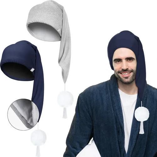 Vista 16 de Geyoga Gorro de dormir de noche de seda ajustable con cordón ajustable para hombre con bola de pompón para uso diario Negro
