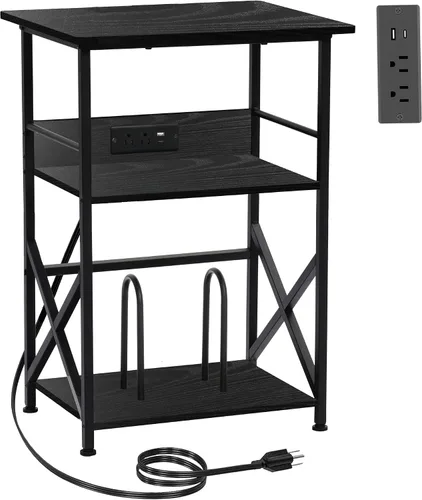 Vista 10 de DALEMHOME Soporte para tocadiscos con estación de carga, mesa auxiliar de 3 niveles para almacenamiento de 100 vinilos, mesa auxiliar para sala