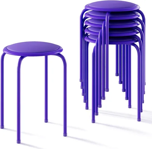 Vista 11 de VECELO Taburetes apilables de 6 piezas, altura estándar de 17 pulgadas, asiento acolchado y patas de acero, taburetes decorativos apilables Negro