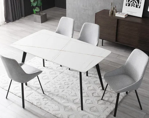 Vista 8 de LKTART Mesa de comedor ovalada blanca de 62.5 pulgadas con mesa de piedra sinterizada y patas de metal (sin sillas)