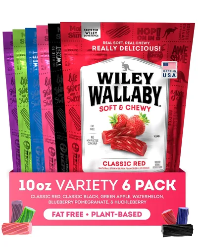 Vista 13 de Wiley Wallaby Regaliz 10 onzas Clásico Gourmet Suave y Masticable Regaliz Australiano en Forma de Twists, Paquete de 6