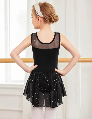 Vista 3 de Zaclotre Leotardo de baile brillante para niñas con falda Hi-Low Shiny Ballet Dance Dresses