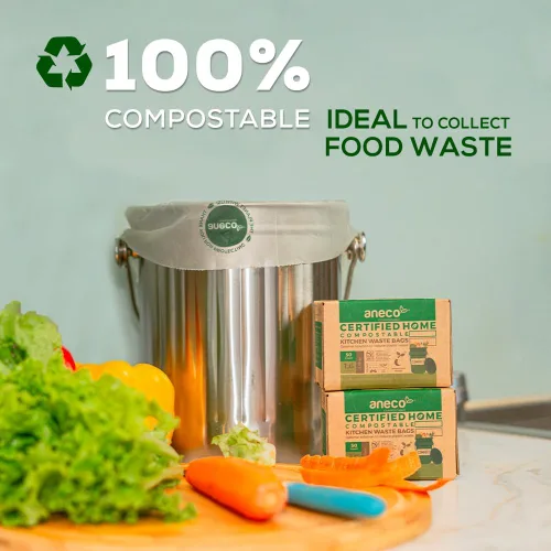 Vista 2 de ANECO Bolsas de basura 100% compostables para el hogar (bolsas de basura de 1.6 galones, 50 unidades), pequeñas bolsas de compost de cocina