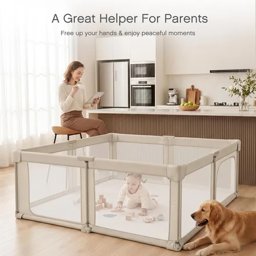 Vista 6 de Doradotey - Corralito plegable y premontado para bebés y niños pequeños, corralito grande de 55 x 79 pulgadas para interiores, juego de valla